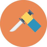A cartoon hand holding a knife in front of an orange circle vector