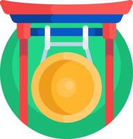 A gong is hanging from a pole in a flat design vector
