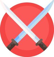 Two crossed swords icon on a red circle vector