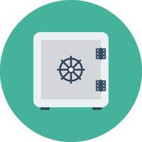 A white safe box with a wheel on it vector
