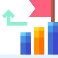 A colorful bar chart with an arrow pointing up vector