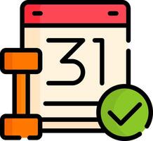 A calendar with a check mark and a dumbbell vector