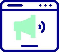 A blue and green megaphone icon on a computer screen vector