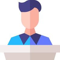 A man is standing behind a podium with a microphone vector