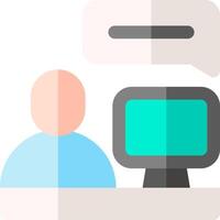 A person sitting at a computer with a speech bubble vector