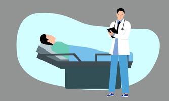 illustration of a doctor reception with a patient lying vector