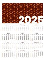 Calendar 2025 starts from Sunday. Minimalist, Clean, Simple and Modern Design. one page Calendar vector