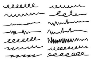 Collection hand drawn horizontal wavy lines. Set of random under line freehand isolated white background. vector