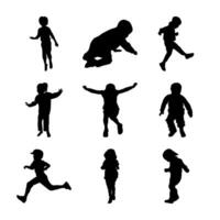 Silhouettes of children running and jumping vector