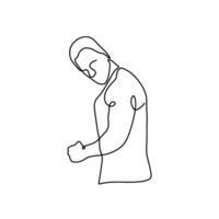 A continuous line drawing of a man with his arm raised vector