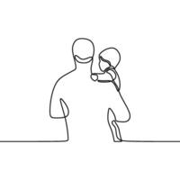 A continuous line drawing of a man holding a child vector