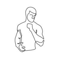 A line drawing of a man with his fist up vector