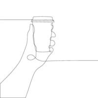 A hand holding a cup of coffee with a line drawn on it vector
