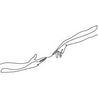 Continuous line drawing of hands reaching out to each other vector