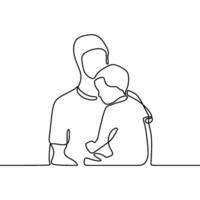 Continuous line drawing of a man holding a child vector