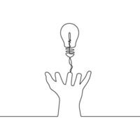 Continuous line drawing of a hand holding a light bulb vector