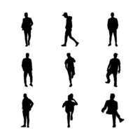 Silhouettes of men in various poses, including one walking vector