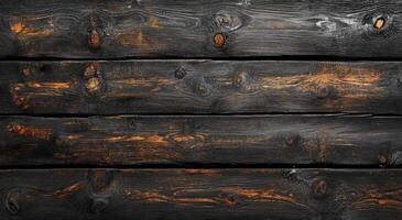 Detailed close-up of charred wood showcasing textures and natural patterns in warm lighting photo