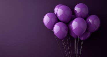 A cluster of vibrant purple balloons floating against a matching purple backdrop photo
