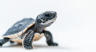A young turtle exploring its environment on a light background in a serene setting photo