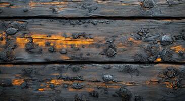 Detailed close-up of charred wood showcasing textures and natural patterns in warm lighting photo