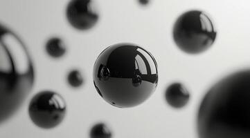 Floating black spheres create a modern minimalist art display in bright indoor setting photo