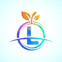 Initial alphabet L with the abstract apple logo. Healthy food logo design template vector