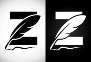 English alphabet Z with feather logo design template. Logo for a writer or publishers. vector