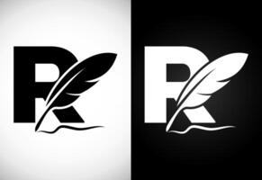 English alphabet R with feather logo design template. Logo for a writer or publishers. vector