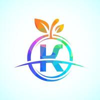Initial alphabet K with the abstract apple logo. Healthy food logo design template vector