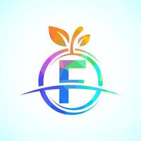 Initial alphabet F with the abstract apple logo. Healthy food logo design template vector