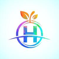 Initial alphabet H with the abstract apple logo. Healthy food logo design template vector