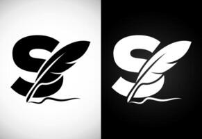 English alphabet S with feather logo design template. Logo for a writer or publishers. vector