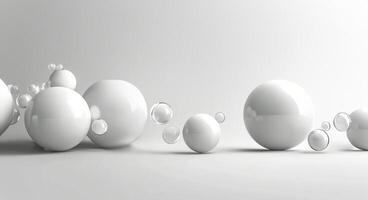 White spheres scattered on a smooth surface in a minimalist interior design setting photo