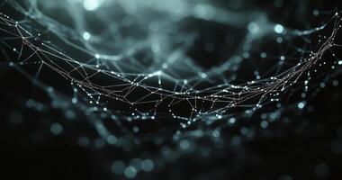 Intricate web of interconnected points and lines illuminated against a dark background photo