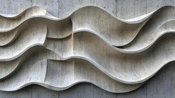 Abstract concrete wall design featuring wavy patterns in soft gray tones at sunset photo