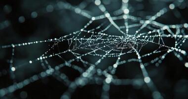 Intricate web of interconnected points and lines illuminated against a dark background photo