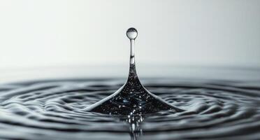 Water droplet creates ripples on a calm surface in a serene environment photo