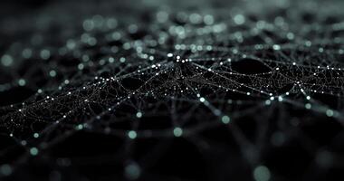 Intricate web of interconnected points and lines illuminated against a dark background photo