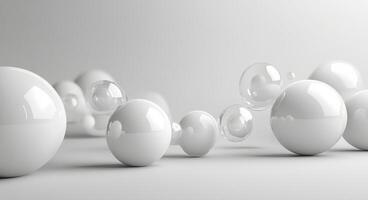 White spheres scattered on a smooth surface in a minimalist interior design setting photo