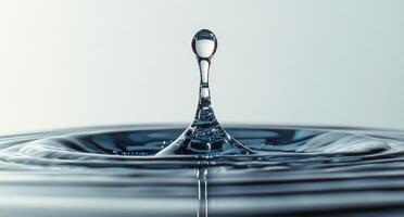 Water droplet creates ripples on a calm surface in a serene environment photo