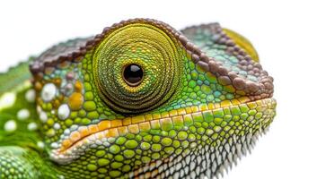 A close-up view of a vibrant green lizard showcasing its detailed scales and eyes photo