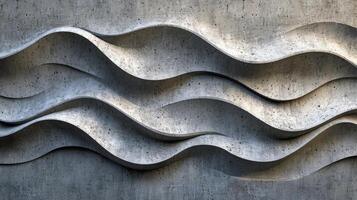 Abstract concrete wall design featuring wavy patterns in soft gray tones at sunset photo