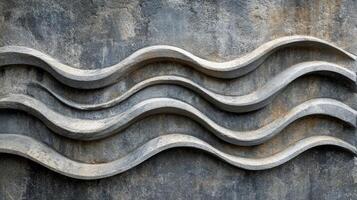 Abstract concrete wall design featuring wavy patterns in soft gray tones at sunset photo
