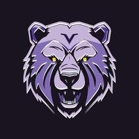 The bear mascot head is purple and has yellow eyes vector