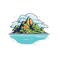 Tropical island with mountains and trees vector