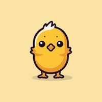 A cute little chicken character on a yellow background vector