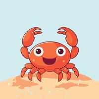 A cartoon crab on the beach with a smile vector