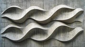 Abstract concrete wall design featuring wavy patterns in soft gray tones at sunset photo