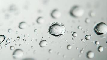 Close-up of water droplets on a smooth surface reflecting light on a clear day photo